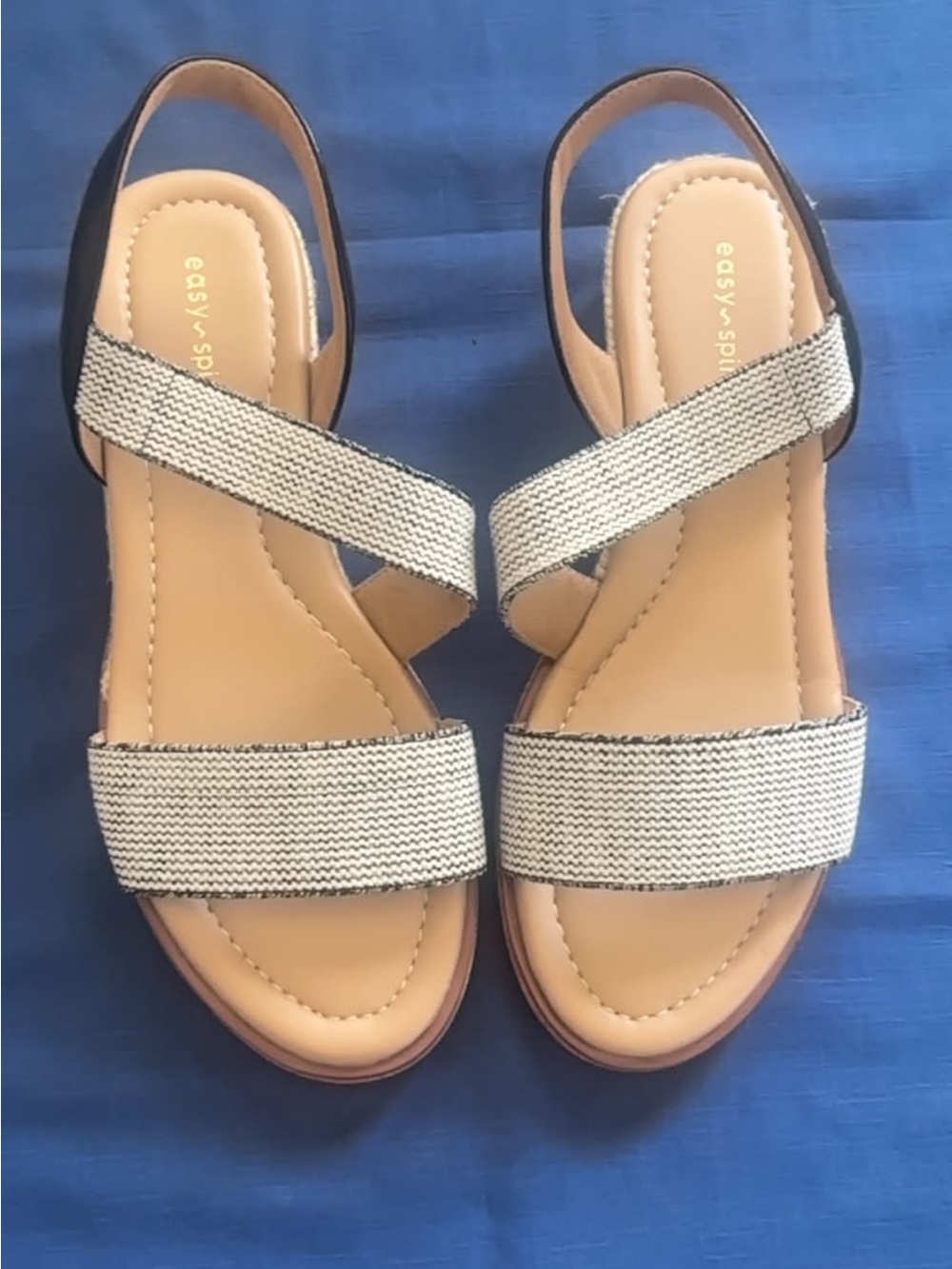 Women’s Easy Spirit Sabrina Low Wedge Sandals in Ivory and Black